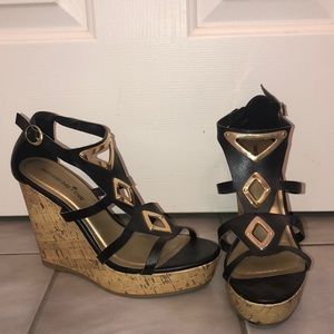 Cork Wedges with Leather and Gold Accents